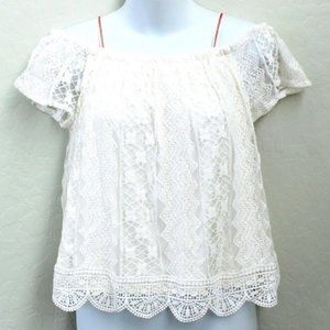 Xhilaration Lace Boho Lined Cold Shoulder Top Blouse Size XS - Ivory